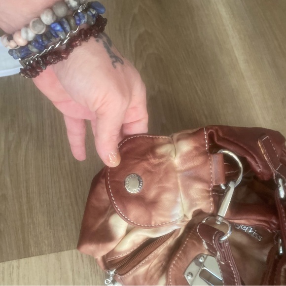 Never used gorgeous leather maroon and white purse. Perfect condition. - Picture 12 of 13